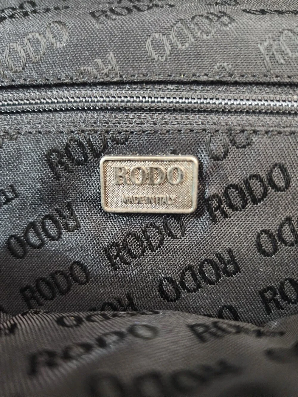 Vintage RODO Black Satin Evening Clutch Crystal Ring Chain Silver Bag Italy